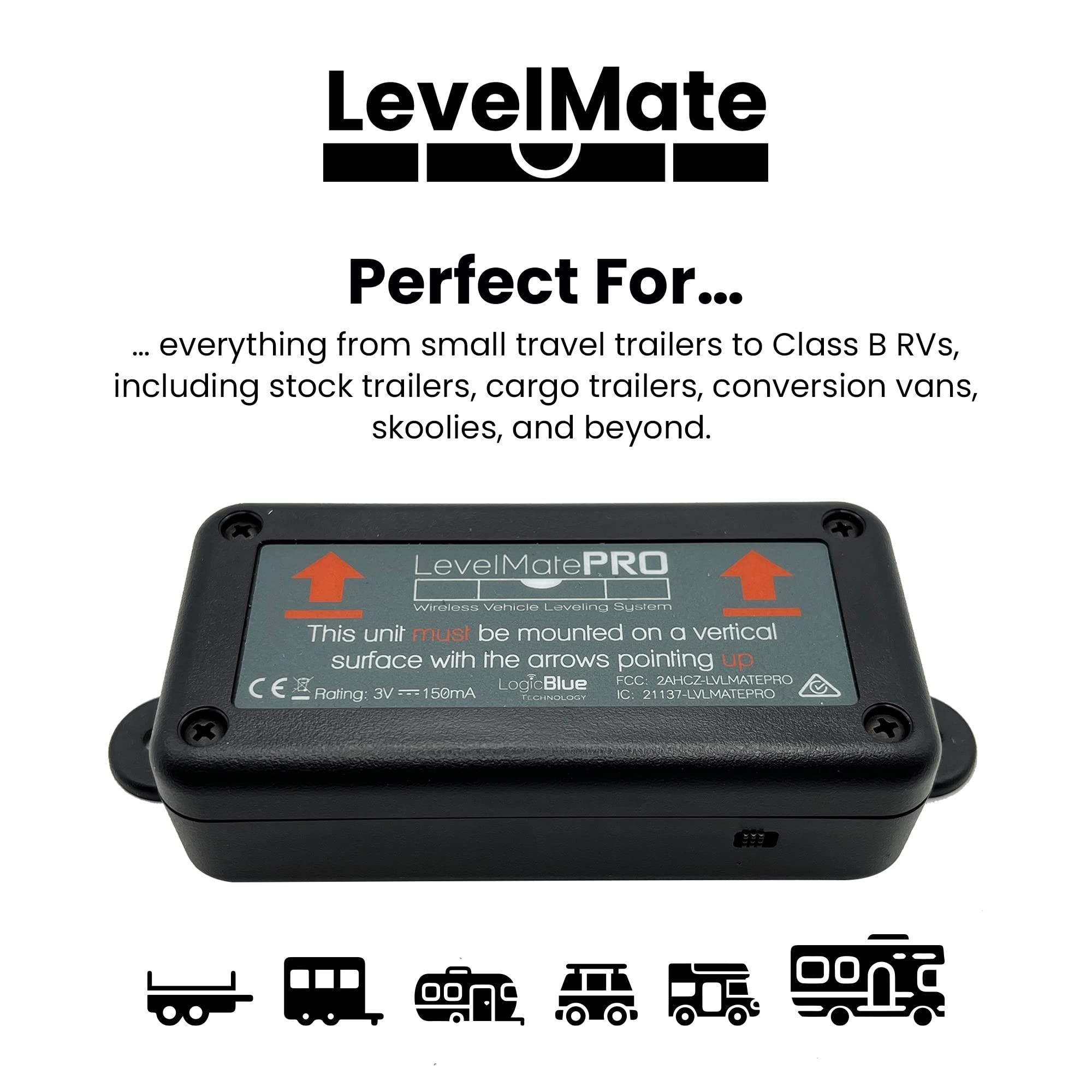 LogicBlue Technology LevelMatePRO Wireless Vehicle RV Leveling System - Patented Quick and Easy Smartphone Leveling Tool – Travel Trailer Accessories for RV Camping