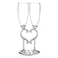 Wedding and Anniversary Linked Love Champagne Toasting Flutes Glasses, Set of 2
