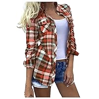 Women's Casual Loose Plaid Shirts Shacket Jacket Collared Button Down Long Sleeve Blouse Fall Winter Coat Outerwear