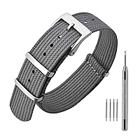 ANNEFIT Nylon Watch Band 20mm, One-Piece Waterproof Military Watch Straps with Heavy Silver Buckle (Grey)