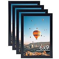 6x9 Picture Frame Set of 4 Black for Wall Hanging or Tabletop- Wall Mounting Horizontally or Vertically, 6 x 9 Wall Gallery Poster Photo Frames for 6 by 9 Photo,4 Pack, Black