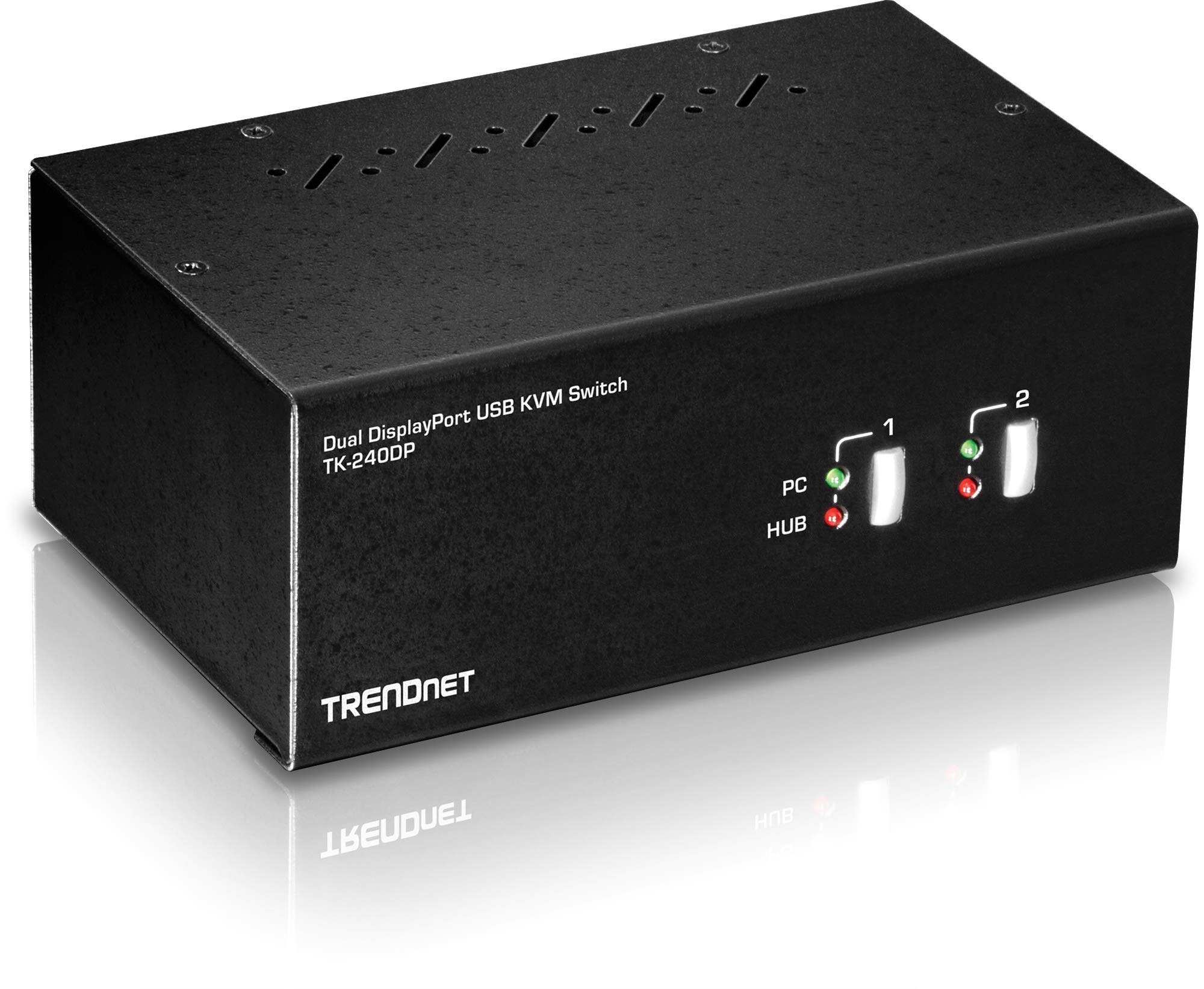 TRENDnet 2-Port Dual Monitor DisplayPort KVM Switch with Audio, 2-Port USB 2.0 Hub, 4K UHD Resolutions Up to 3840 x 2160, Connect Two DisplayPort Monitors, Dual Monitor KVM Switch, Black, TK-240DP