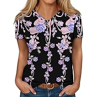 Womens Short Sleeve Blouses Valentine's Day Shirt Love Heart Print T Shirt Crew Neck T-Shirts Plus Size Clothes