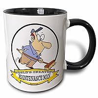 3dRose Funny Worlds Greatest Maintenance Man Cartoon Two Tone Mug, 11 oz, Black/White