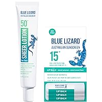 Bundle of BLUE LIZARD Sheer Face Lotion - SPF 50+, 1.7 Oz + 3-Pack Blue Lizard Mineral SPF 15 Lip Balm: Broad Spectrum Sun Protection Each Tube 0.13 oz.