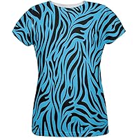 Animal World Zebra Print Blue All Over Womens T-Shirt