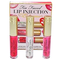 Too Faced Lip Injection Extreme Plumped To The Max Trio Travel Size Set - Original, Bubblegum Yum, Pink Punch - Lip Plumper / Gloss, Plump Lips Makeup