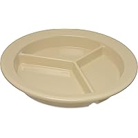Carlisle FoodService Products Dallas Ware Plastic Divided Plate Reusable Portion Plate with 3 Compartments for Hospitals, Schools, and Home, Melamine, 9 Inches, Tan