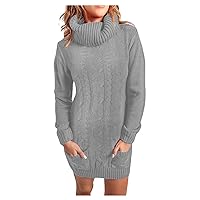 Sweater Dress for Women 2023 Trendy Fall Winter Casual Turtleneck Knit Sweater Long Sleeve Dress