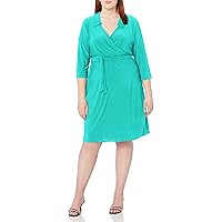 Star Vixen Women's Plus-Size Long Sleeve Faux Wrap Dress, Jade, 1X