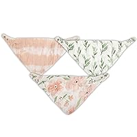 Crane Baby Soft Muslin Baby Bib Set, Adjustable and Absorbent Bandana Style Bibs for Boys and Girls, Floral, 3 Piece, 18.5” x 9”