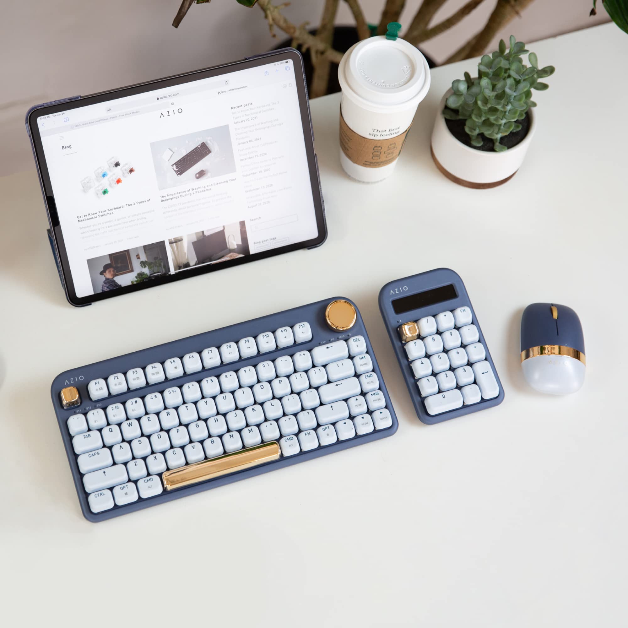 Azio IZO Wireless BT5/USB PC & Mac Mechanical Keyboard, Blue Iris