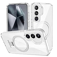 STERKER Magnetic Ring Stand for Samsung Galaxy S24 Case [Military Grade Drop Protection][Compatible with Magnetic] with Kickstand, Not Yellowing Slim Case for S24, Clear