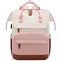 LOVEVOOK Laptop Backpack Purse for Women Men, Nurse Work Business Travel Backpack Bag, Wide Open Backpack, Lightweight Water Resistent Daypack with USB Charging Port, 15.6 inch, Beige-Pink-Brown