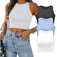 3 Pieces Womens Tank Tops Ribbed Sleeveless Seamless Crew Neck Yoga Workout Exercise Basic Racerback Trendy Crop Tops