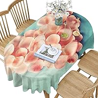 Coral Polyester Oval Tablecloth,Heart Shaped Flower Petals Pattern Printed Washable Indoor Outdoor Table Cloth,52x70 Inch Oval,for Buffet Table, Parties, Holiday Dinner, Wedding & More