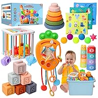 Baby Toys 6 to12 Months, 7 in-1 Montessori Toy for 6-9-12-18 Month Old with Pull String Toy, Sensory Bin Toys, Stacking Baby Blocks & Soft Infant Ring & Sensory Ball, Stacking Cups for Toddler Gift