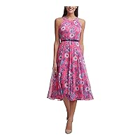 Tommy Hilfiger Womens Floral Print Sleeveless Midi Dress Pink 6