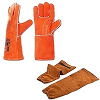 QeeLink Leather Welding gloves with Welding Sleeves Heat&Flame Resistant Arm & Gloves Protection