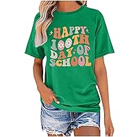 100th Day of School Shirt Teacher Happy 100 Days of School T-Shirt Teach Print Graphic Tee Tshirt Teacher Gifts Tops