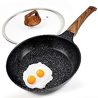 DIIG Nonstick Frying Pan Skillet with Lid, PFOA-Free Granite Coating Chef's Pan, 11.5 In Large Woks Pans for Cooking, Gift Cookware Pan for Gas, Electric Stove, Induction Top