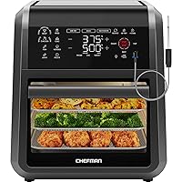 CHEFMAN ExacTemp™ 12 Quart 5-in-1 Air Fryer with Integrated Smart Cooking Thermometer, 28 Touchscreen Presets, Rotisserie, Dehydrator, Bake, XL Convection Oven with Auto Shutoff, Black