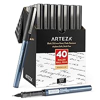 Arteza Rollerball Pens Fine Point, Set of 40 Black Liquid Ink, Extra Fine 0.5 mm Needle Tip Pen, Make Precise Lines, Office Supplies for Writing, Notetaking, and Drawing