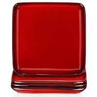 LOVECASA Red Dinner Plates Set of 4, Square Dessert Salad Plates Set, 10 Inch Stoneware Plates, Dishwasher, Oven and Microwave Safe