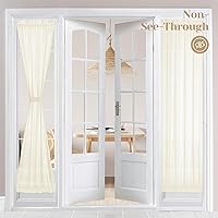 HOMEIDEAS Non-See-Through Sidelight Curtains for Front Door 2 Panels, Privacy Semi Sheer French Door Window Curtains, Rod Pocket Light Filtering Curtains with Tieback, (Cream Beige, 26W X 72L)