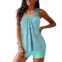 Swimsuit with Cover Up Set Dress Teen Swim Tops Swimsuits for Women Floral Printed Tank Top with Boyshorts Ba