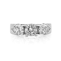 Rachel Koen 18K White Gold Round Cut Diamond Three Stone Engagement Ring SZ 5.5