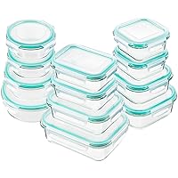 Bayco Glass Food Storage Containers with Lids, [24 Piece] Meal Prep, Airtight Bento Boxes, BPA Free & Leak Proof (12 lids & 12 Containers) - Blue