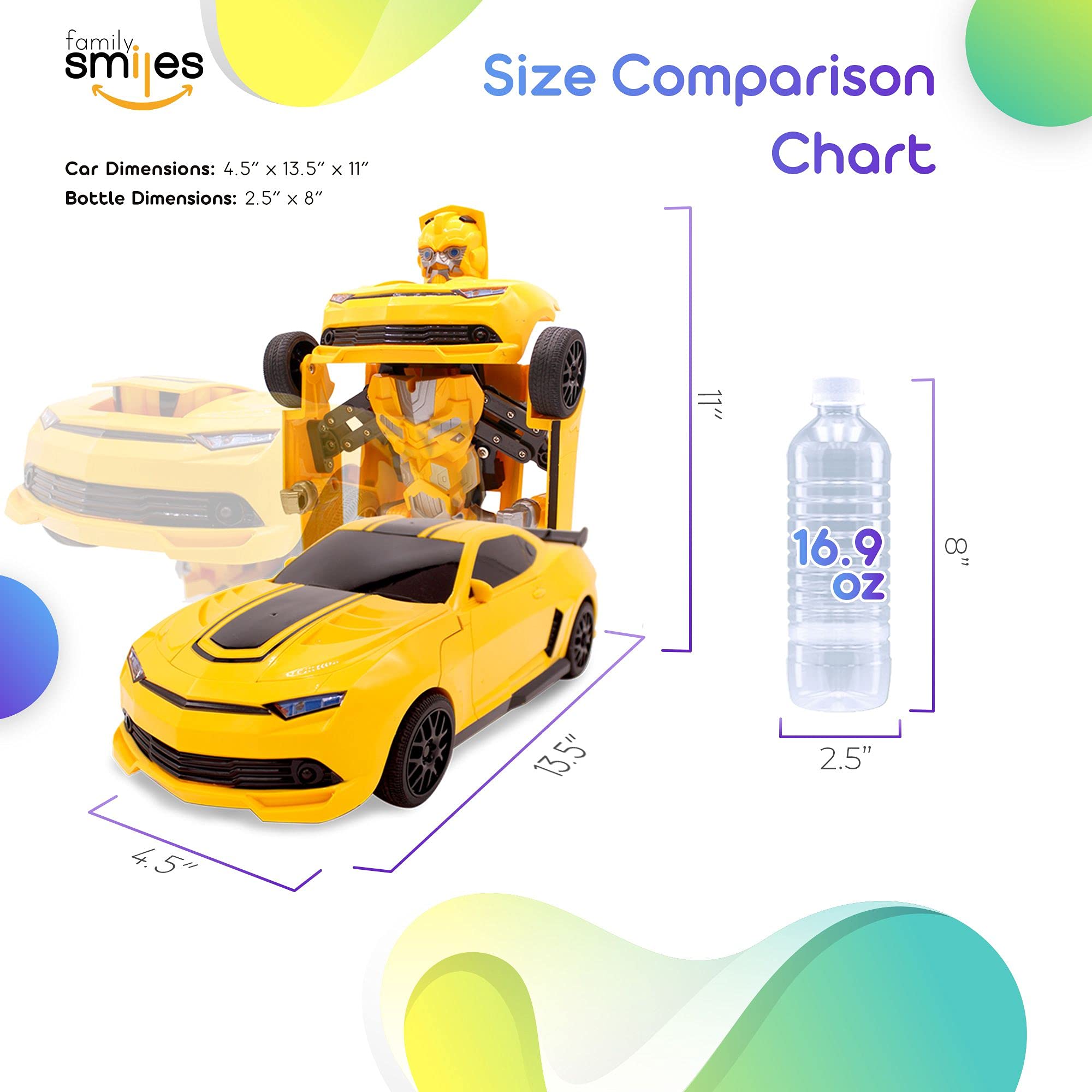 Kids RC Toy Sports Car Transforming Robot Remote Control with One Button Transformation, Realistic Engine Sounds, 360 Speed Drifting, Sword and Shield Included Toys For Boys 1:14 Scale Yellow
