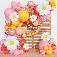 168Pcs Daisy Balloon Arch Garland Kit, Pastel Pink Orange Yellow Confetti Daisy Flower Balloons for Two Groovy One Birthday Floral Boho Girl Baby Shower Mothers Day Wedding Hippie Party Decorations