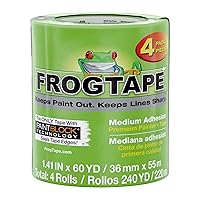 FROGTAPE Multi-Surface Painter's Tape with PAINTBLOCK, Medium Adhesion, 1.41 Inches x 60 Yards, Green, 4 Rolls (240660)