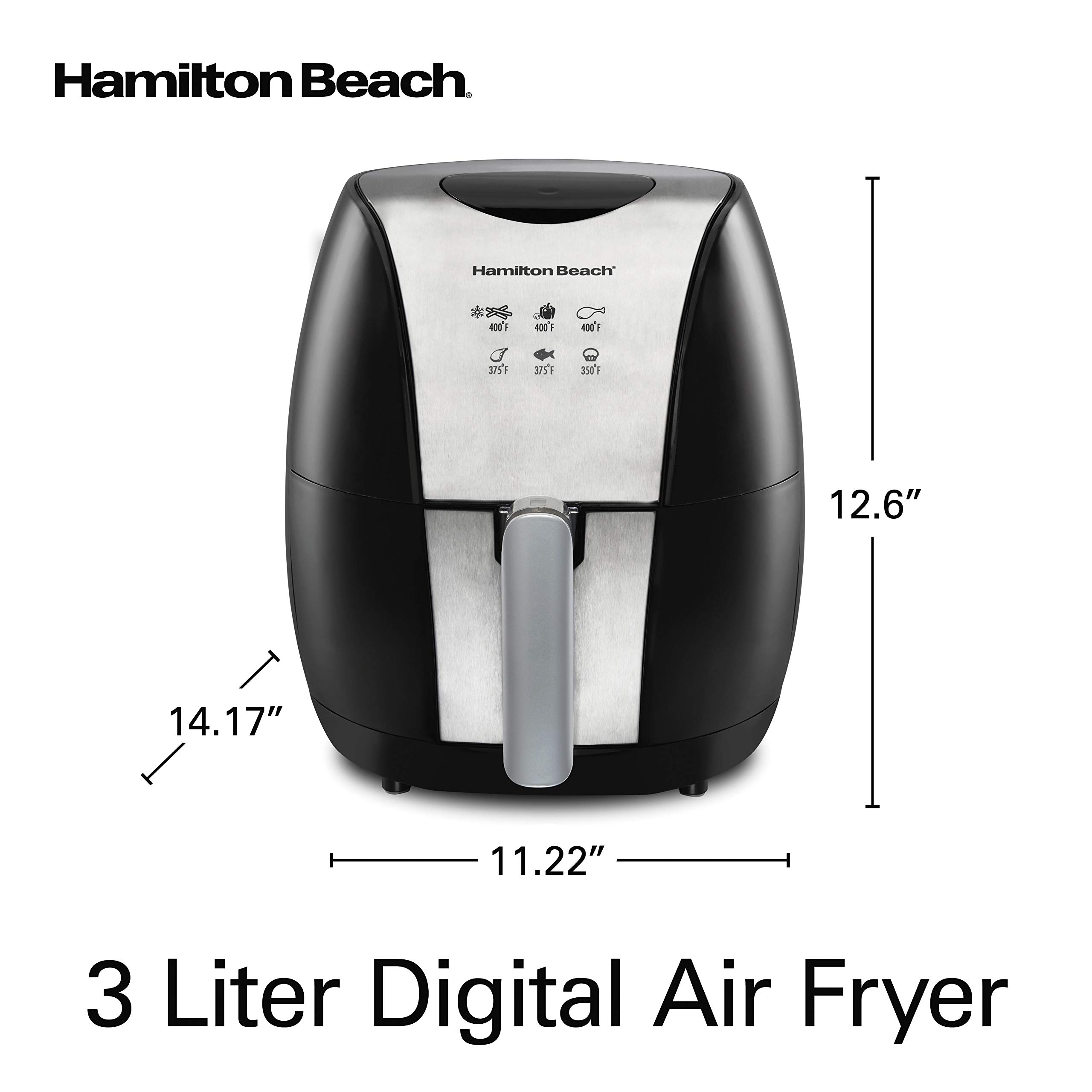 Hamilton Beach 3.2 Quart Digital Air Fryer Oven with 6 Presets, Easy to Clean Nonstick Basket, Black (35065)