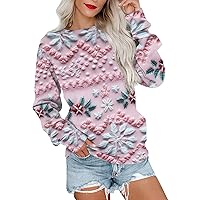 Women's Long Sleeve Blouse Fashion Casual Round Neck Christmas 3D Printed T-Shirt Top Plus, S-3XL