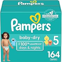Baby Dry Diapers - Size 5, One Month Supply (164 Count), Absorbent Disposable Diapers