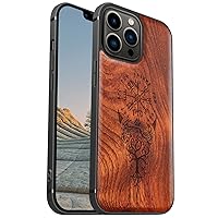 Carveit Magnetic Wood Case for iPhone 13 Pro Max [Hard Real Wood & Soft TPU] Shockproof Hybrid Protective Cover Unique & Classy Wooden Case Compatible with MagSafe (Viking Compass Vegvisir-Rosewood)