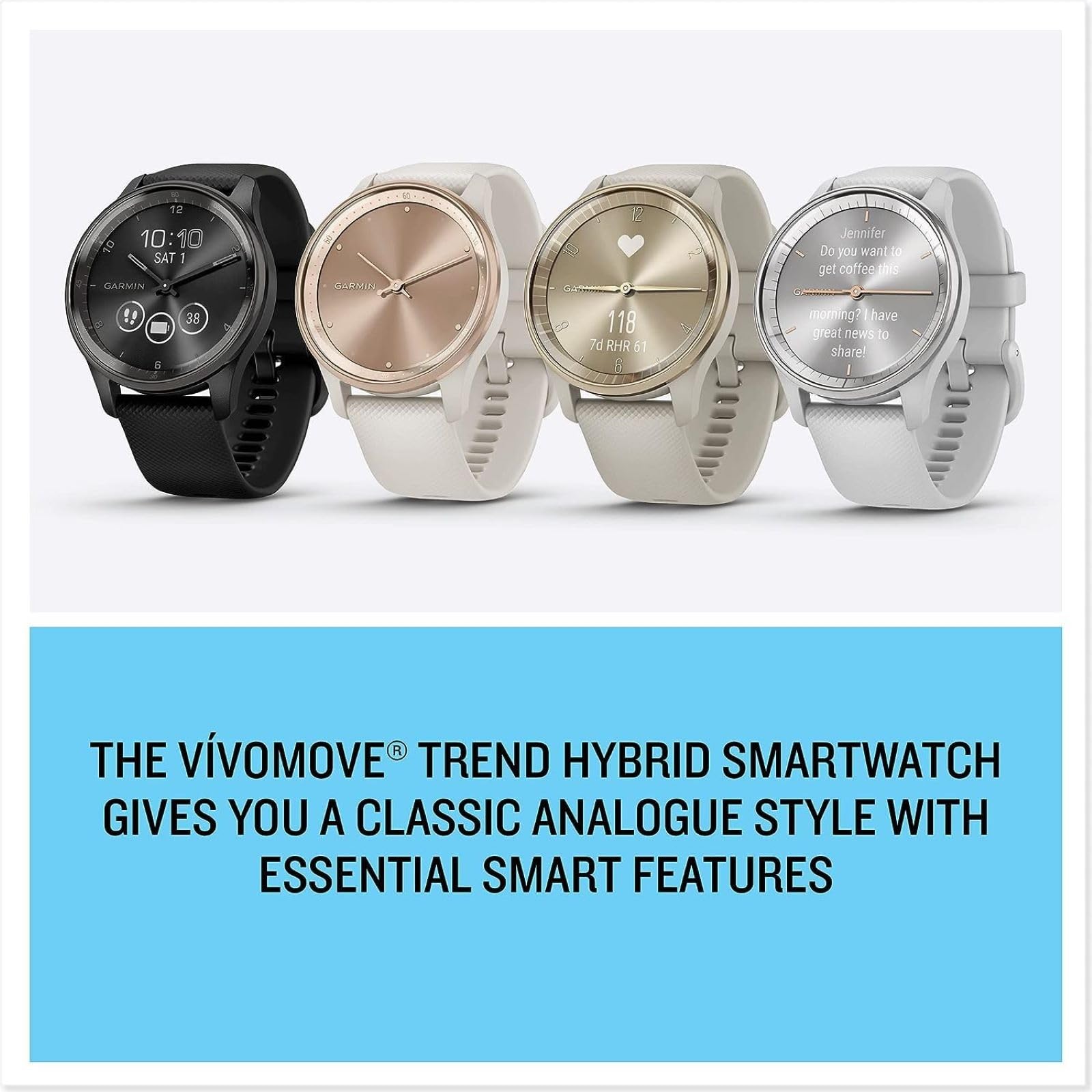 Garmin vívomove Trend, Stylish Hybrid Smartwatch, Long-Lasting Battery Life, Dynamic Watch Hands and Touchscreen Display, Ivory