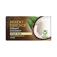 Desert Essence, Creamy Coconut Soap Bar 5 oz. - Non-GMO - Gluten Free - Vegan - Cruelty Free - Sustainable Palm Oil - Colloidal Oatmeal & Jojoba Seed Powder - Cleanses with Delicious Coconut Scent