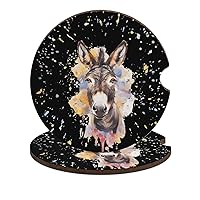 Watercolor Donkey Round Wooden Coasters Cute Absorbent Drink Cup Holder Beverage Coasters Decorative