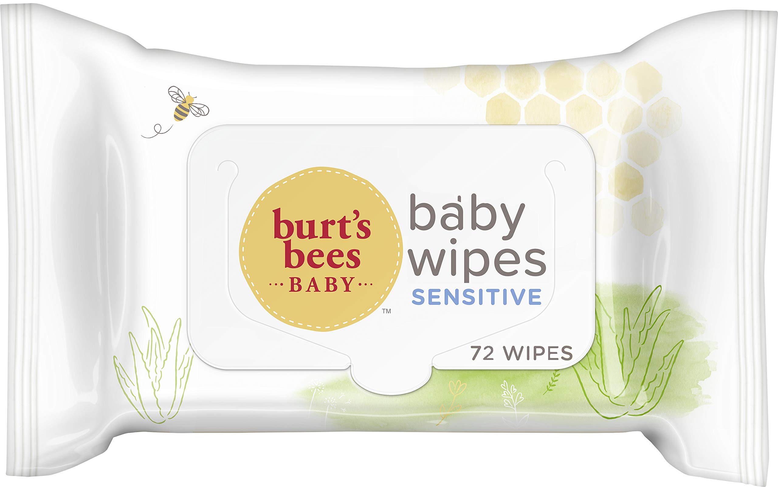 Burt's Bees Baby Wipes, Unscented Towelettes for Sensitive Skin, Hypoallergenic & Non-Irritating, All Natural with Soothing Aloe & Vitamin E, Fragrance Free, 6 Flip-Top Packs (432 Wipes Total)