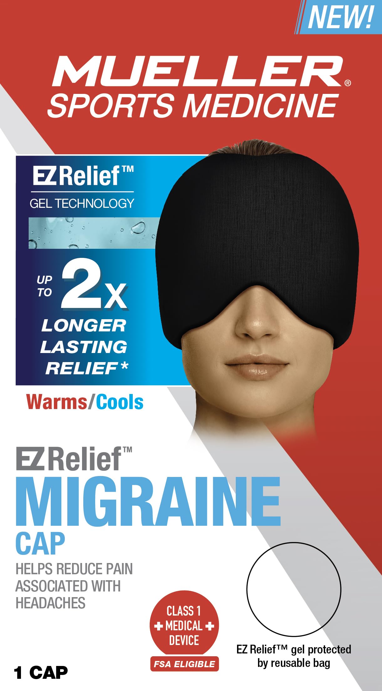 Mueller Sports Medicine EZ Relief Migraine Cap, for Men and Women, One Size Fits Most, Warms/Cools, Helps Reduce Pain Associated with Headaches, Migraines, and Facial Tension, Black