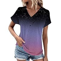 Womens Tops Summer Short Sleeve Shirts Trendy Fashion Pleated Crossover V Neck Tshirts Tunics Casual Blouses