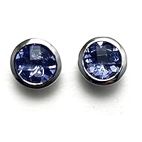E81010BP Bezel Set Mt St Helens Twilight Purple Helenite Round (10x10mm) Stud Sterling Silver Earrings