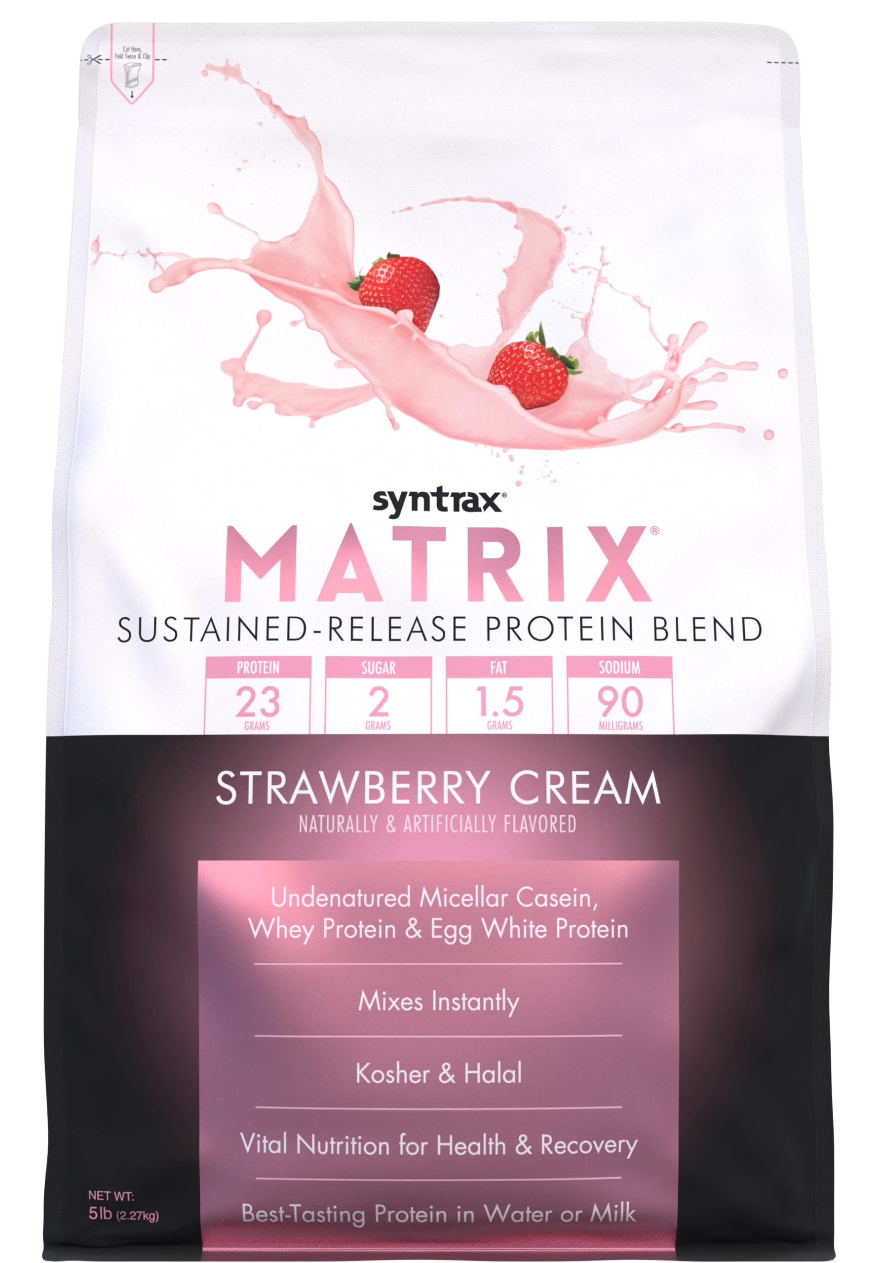 Syntrax Matrix, Native Grass-Fed, Undenatured Whey Protein, Micellar Casein and Egg Albumin with Glutamine Peptides, RBST-Free, Smooth Creamy Flavor, Strawberry Cream 5lb