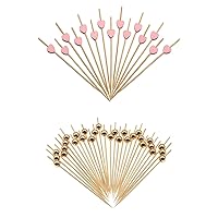 200 Counts 4.7 Inch Long Bamboo Fancy Toothpicks for Appetizers, Pink Love Heart Toothpicks and Gold Pearl Toothpicks - MSL388
