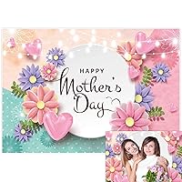 Allenjoy 7x5ft Happy Mother's Day Backdrop Glitter Pink Love Heart Flower Photography Background for Woman New Mom Lady Grandma Artist Festival Celebration Party Decor Banner Portrait Photo Booth Prop