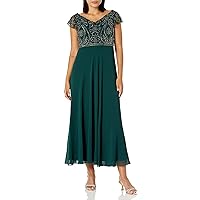 J Kara Women's Back and Front Cowlneck Beaded Short Sleeve Gown